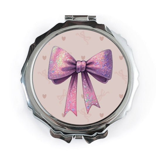 Cute Bow Mirror, Shimmering Bow Compact, Pink Bow Accessory, Elegant Bow Gift, Travel Makeup Mirror, Pretty Mirror - Tawshia
