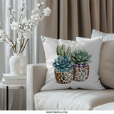 Succulent Pillow, Leopard Print Pots, Botanical Throw Pillow, Modern Home Decor, Cactus Decor, Housewarming Gift, Boho Decor, Plant Lover - Tawshia