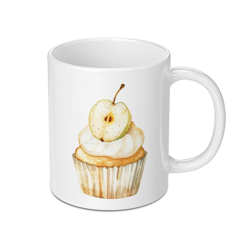 Apple Cupcake Mug, Cute Dessert Mug, Foodie Gift Mug, Kitchen Decor Mug, Watercolor Apple Mug, Unique Mug, Coffee Cup, Tea Cup - Tawshia