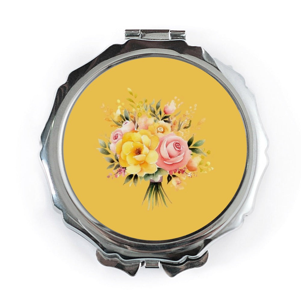 Floral Bouquet Pocket Mirror, Yellow Rose Compact Mirror, Cosmetic Mirror, Makeup Mirror, Gift for Her, Bridesmaid Gift - Tawshia