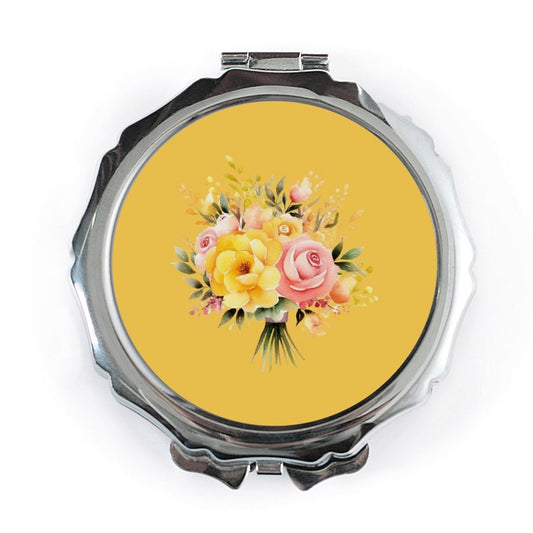 Floral Bouquet Pocket Mirror, Yellow Rose Compact Mirror, Cosmetic Mirror, Makeup Mirror, Gift for Her, Bridesmaid Gift - Tawshia