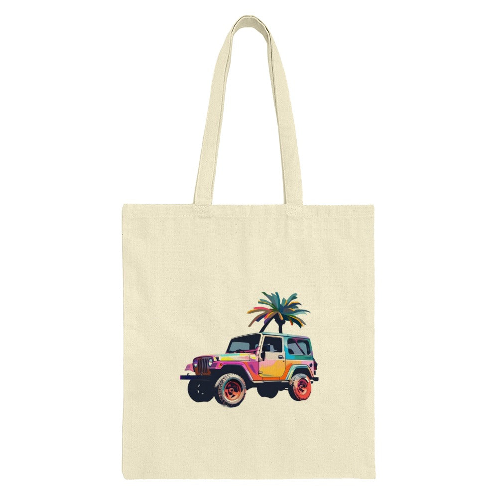Colorful Jeep Tote Bag, Palm Tree Art Tote, Tropical Beach Tote, Summer Vibes Bag, Gift for Jeep Lover, Vacation Tote Bag, Trendy Everyday - Tawshia