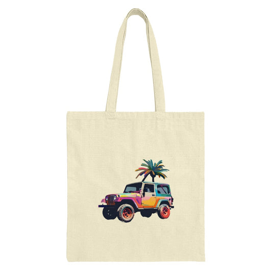 Colorful Jeep Tote Bag, Palm Tree Art Tote, Tropical Beach Tote, Summer Vibes Bag, Gift for Jeep Lover, Vacation Tote Bag, Trendy Everyday - Tawshia