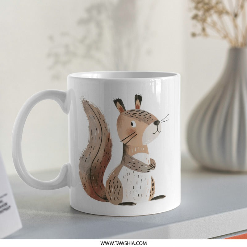Cute Squirrel Mug, Animal Lover Gift, Forest Creature Coffee Cup, Illustrated Mug, Whimsical Home Decor, Unique Tea Mug - Tawshia