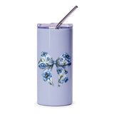 Floral Bow Tumbler, Blue Flower Design, Cute Tumbler for Women, Gift for Her, Stylish Drinkware, Travel Mug, Floral Tumbler - Tawshia