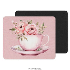 Tea Cup MousePad, Floral Mouse Pad, Pink Flowers Mousepad, Feminine Desk Decor, Girly Office Accessories, Cute Mousepad Gift Idea - Tawshia