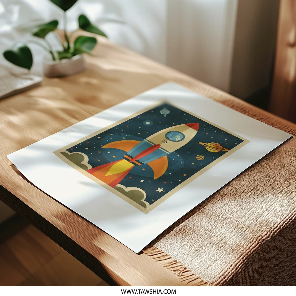 Rocket Ship Photographic Print, Space Art Print, Planets Stars Photo, Kids Room Decor, Nursery Wall Art, Modern Art Print, Home Decor - Tawshia