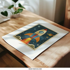 Rocket Ship Photographic Print, Space Art Print, Planets Stars Photo, Kids Room Decor, Nursery Wall Art, Modern Art Print, Home Decor - Tawshia