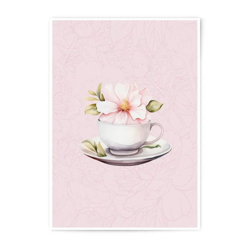 Floral Photographic Prints, Tea Cup Art, Pink Flower Decor, Kitchen Wall Art, Gift for Her, Flower in Cup Print, Floral Still Life - Tawshia
