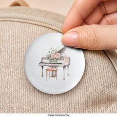 Floral Piano Pinback Button, Music Lover Badge, Elegant Accessory, Musician Gift, Grand Piano Design, Aesthetic Button, Cute Button - Tawshia