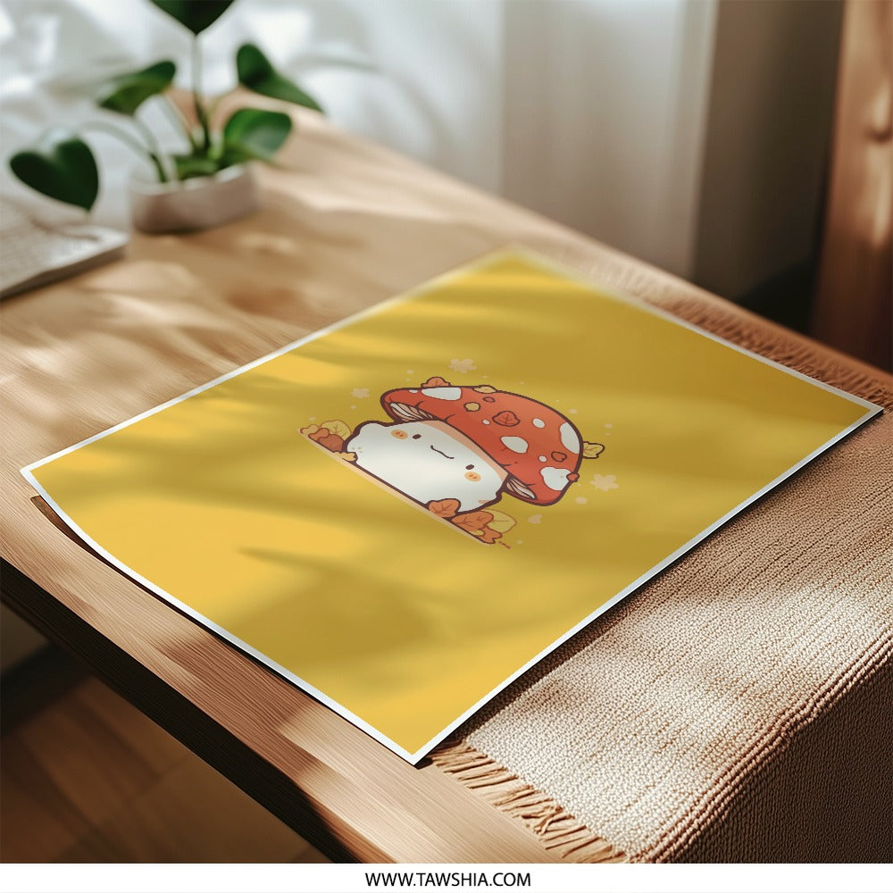 Cute Mushroom Art, Photographic Prints, Fun Art, Wall Decor, Home Decor, Gift Ideas, Minimalist Art, Cartoon Prints - Tawshia