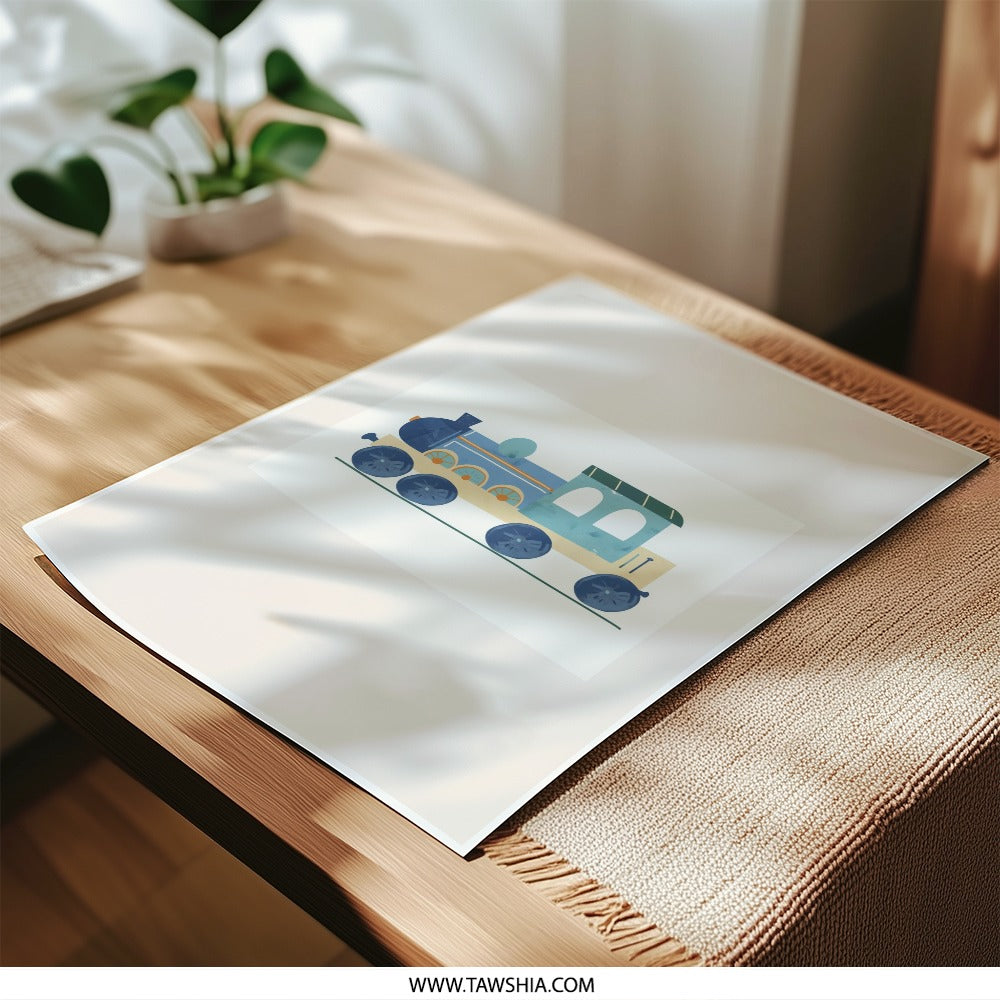 Blue Toy Train Photographic Print, Nursery Decor, Kids Room Art, Childrens Wall Art, Train Lover Gift, Playroom Decor, Modern Art - Tawshia