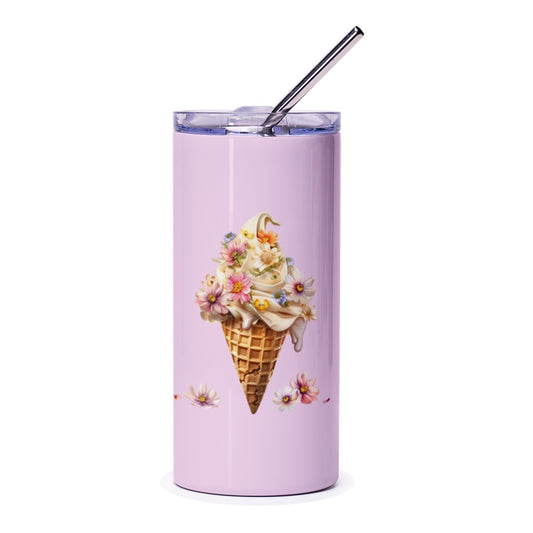 Floral Ice Cream Tumbler, Cute Tumbler, Flower Tumbler, Ice Cream Lover Gift, Unique Tumbler, Gift for Her, Aesthetic Tumbler - Tawshia