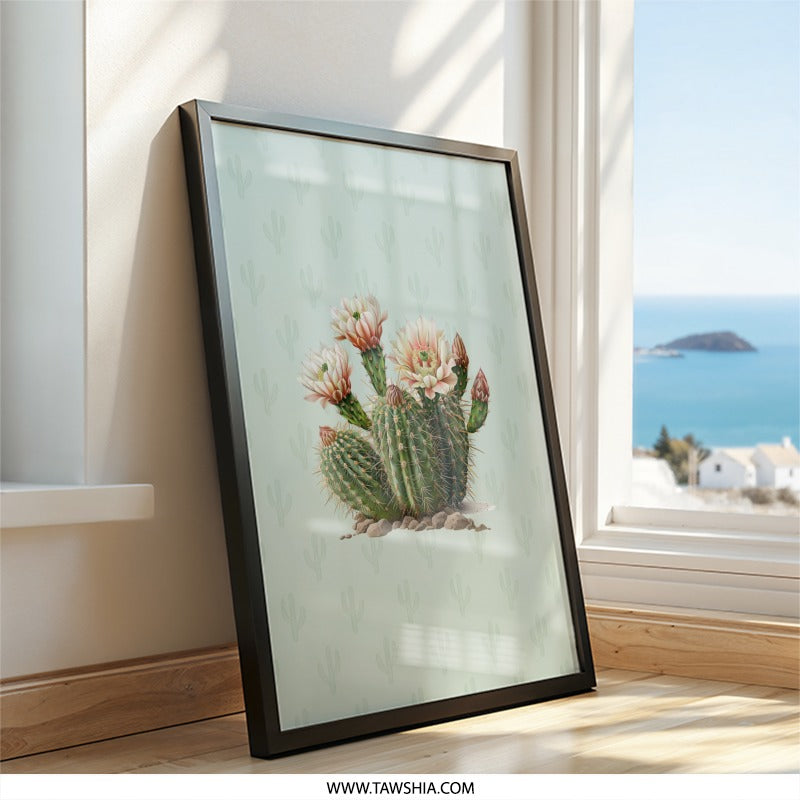 Blooming Cactus Framed Wall Art, Desert Flower Print, Botanical Art, Southwest Decor, Home Decor, Trendy Wall Art, Ready to Hang Art - Tawshia