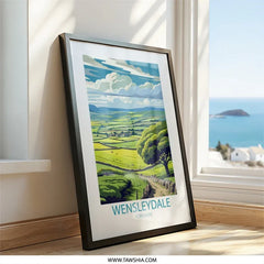 Wensleydale Yorkshire Wall Art, Landscape Illustration Print, Scenic Travel Poster, UK Scenery Art, Countryside Painting, Framed Art - Tawshia