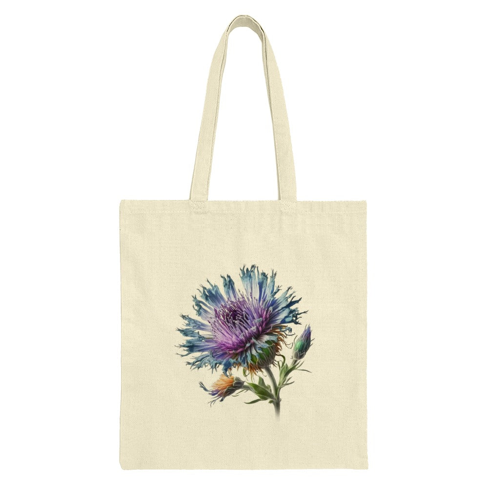 Purple Thistle Flower Tote Bag, Floral Print Reusable Shopping Bag, Unique Botanical Art, Nature Lover Gift, Everyday Carry Bag - Tawshia
