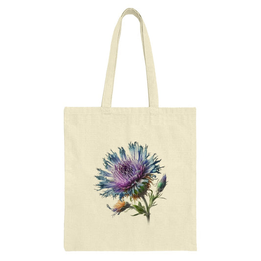 Purple Thistle Flower Tote Bag, Floral Print Reusable Shopping Bag, Unique Botanical Art, Nature Lover Gift, Everyday Carry Bag - Tawshia