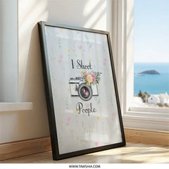 I Shoot People Framed Wall Art, Floral Camera Art Print, Photographer Gift, Home Decor, Wall Hanging, Black Frame - Tawshia