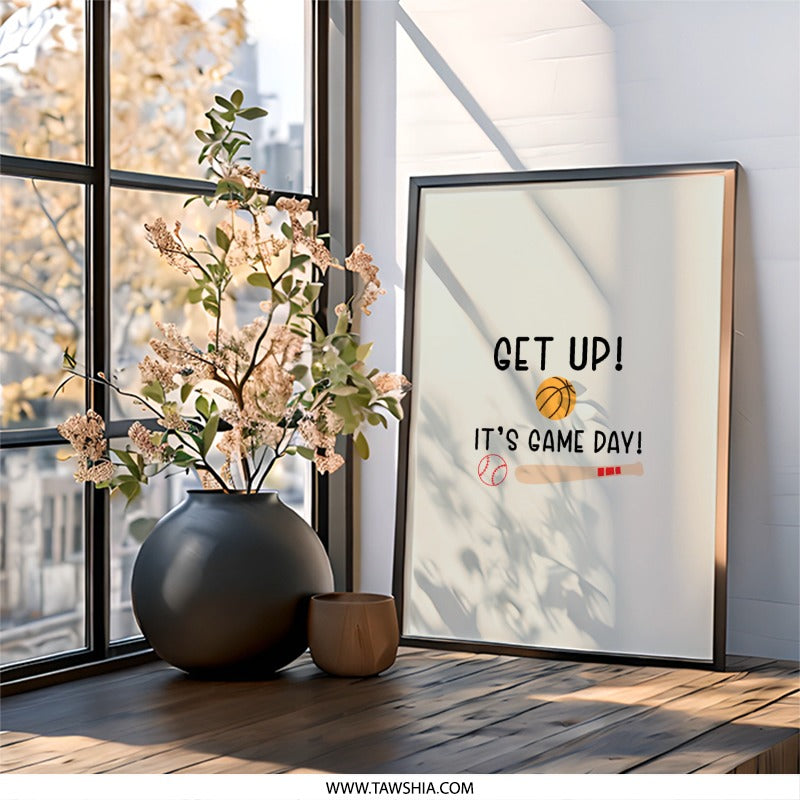 Get Up Its Game Day Wall Art, Basketball Baseball Print, Sports Room Decor, Motivational Quote, Kids Room Art, Nursery Decor - Tawshia