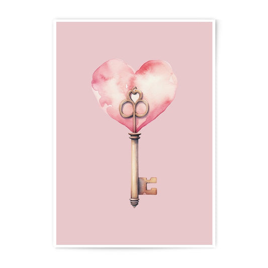 Heart Key Photographic Prints, Watercolor Art Prints, Romantic Decor, Valentine Prints, Love Key Art, Delicate Prints, Home Decor - Tawshia