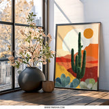 Desert Cactus Wall Art, Southwestern Wall Decor, Saguaro Cactus Print, Abstract Desert Art, Warm Toned Desert Landscape, Southwest Home - Tawshia