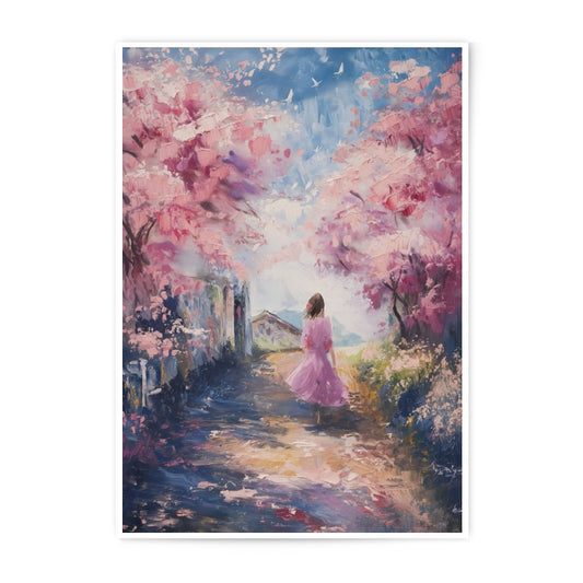 Cherry Blossom Photographic Print, Woman in Pink, Impressionism Art, Floral Landscape Print, Spring Decor, Wall Art Print, Fine Art Print - Tawshia