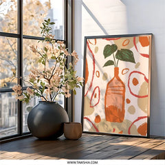 Botanical Wall Art, Plant in Vase Art, Abstract Wall Decor, Modern Art Print, Home Decor Art, Framed Art, Trendy Wall Art (134 characters) - Tawshia