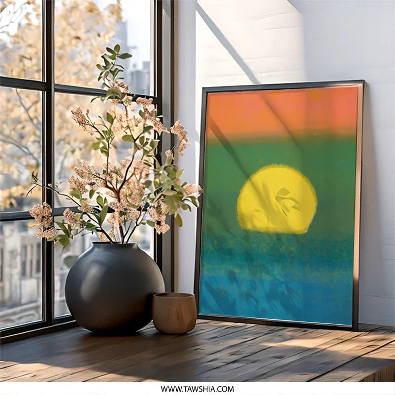 Abstract Sun Wall Art, Sunrise Painting, Modern Art Print, Home Decor, Colorful Art, Geometric Wall Art, Living Room Art, Gift Idea - Tawshia