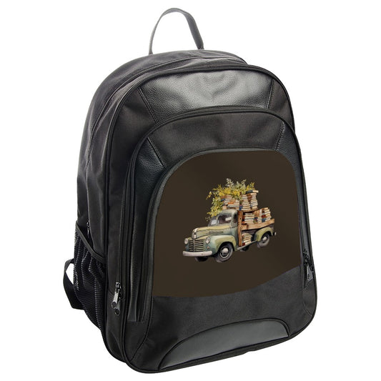 Vintage Truck Backpack, Books and Flowers Design, Unique Backpack, Stylish Backpack, Everyday Carry Backpack, Book Lover Backpack - Tawshia