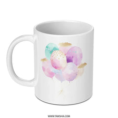 Balloon Mug, Watercolor Balloons, Pastel Colors Mug, Party Celebration Mug, Birthday Gift, Cute Coffee Mug - Tawshia