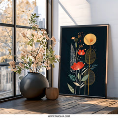 Floral Wall Art, Abstract Flowers Print, Modern Botanical Decor, Red Flower Painting, Minimalist Art, Living Room Wall Decor - Tawshia