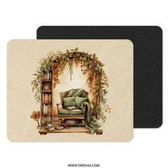 Cozy Reading Nook Mouse Pad, Autumn Leaves, Bookshelf Decor, Warm Home Office Accessory, Fall Decor Mousepad, Home Office Mousepad - Tawshia