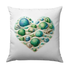 Heart Seashells Pillow, Beach Decor Pillow, Coastal Throw Pillow, Ocean Shells Design, Seashells Art Pillow - Tawshia
