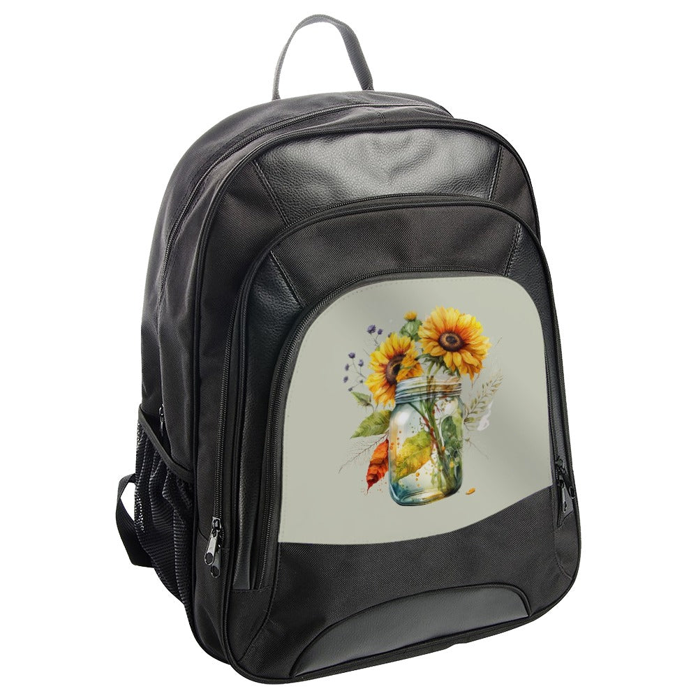 Sunflower in Jar Backpack, Floral Art Rucksack, Stylish Everyday Bag, Flower Lover Gift, Cute Backpack, School Bag, Travel BackPack - Tawshia