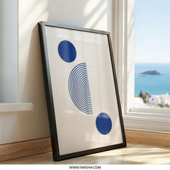 Modern Geometric Wall Art, Circle Line Art Print, Minimalist Art Decor, Abstract Shapes Artwork, Blue Wall Art, Trendy Wall Decor - Tawshia