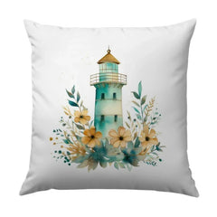 Coastal Lighthouse Pillow, Floral Accent Pillow, Beach House Decor, Nautical Theme Cushion, Ocean Lover Gift - Tawshia