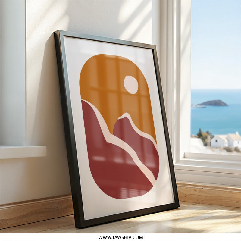 Abstract Mountain Wall Art, Sunset Landscape Print, Boho Home Decor, Modern Geometric Art, Minimalist Wall Hanging, Earth Tone Art Print - Tawshia
