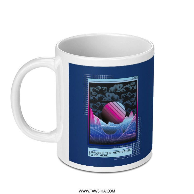 Retro Futuristic Landscape Art on White Mug product