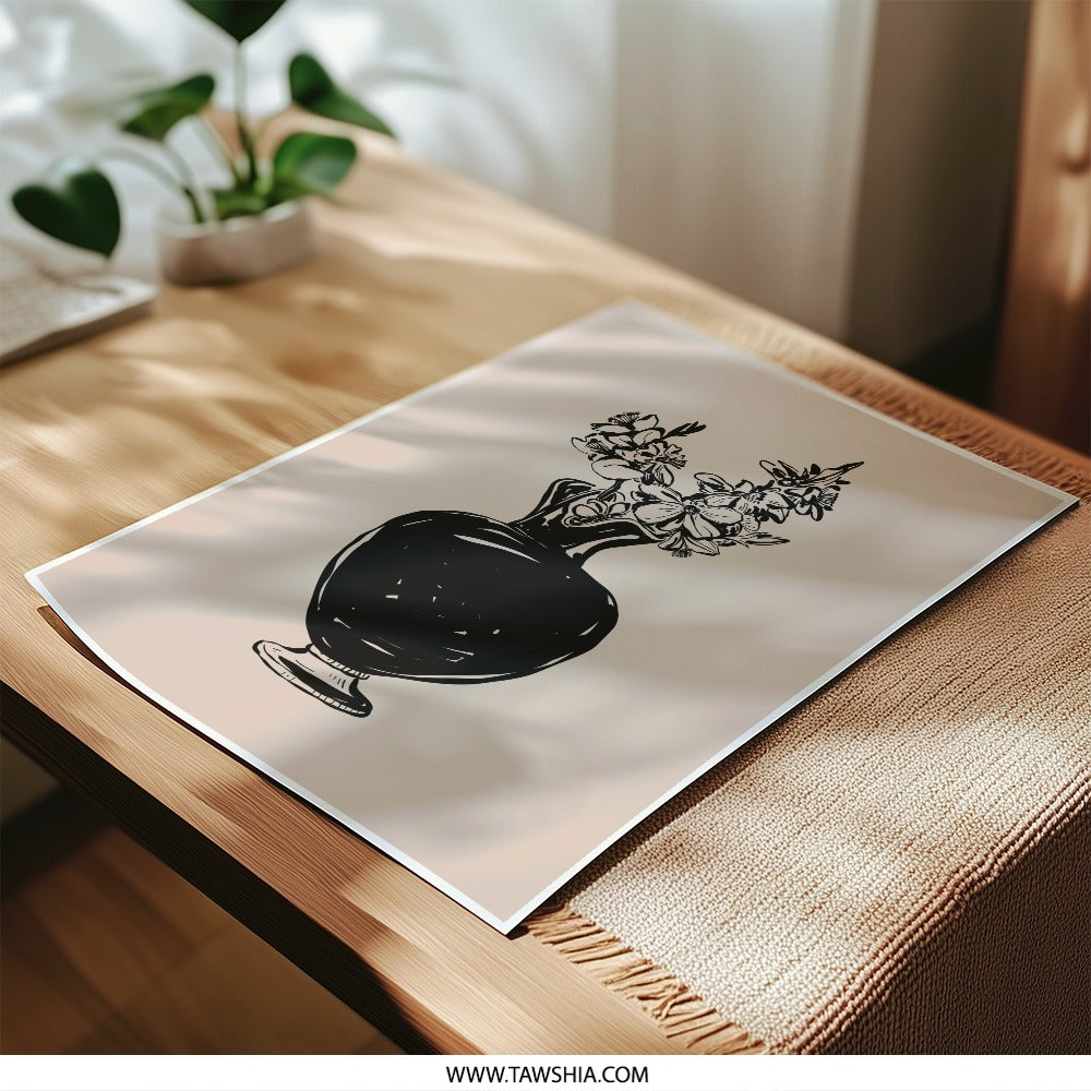 Flower Vase Photographic Print, Black Vase Art, Floral Photography, Elegant Still Life, Minimalist Art Print, Home Decor Art, Wall Decor Art - Tawshia