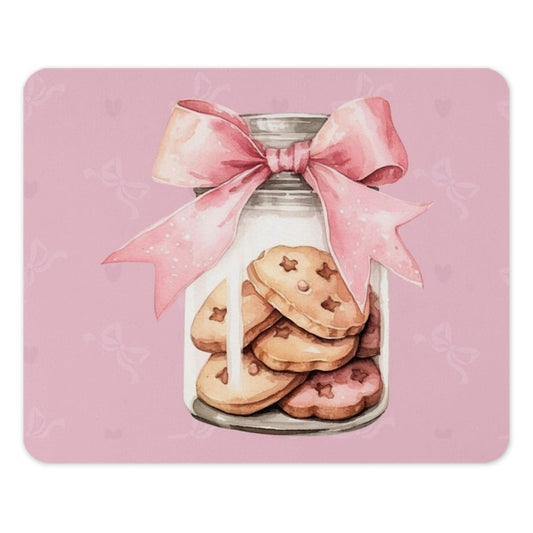 Cookie Jar Mousepad, Pink Bow, Cute Mousepad, Watercolor Mousepad, Gift For Her, Office Decor, Desk Accessory, Gaming Mousepad - Tawshia