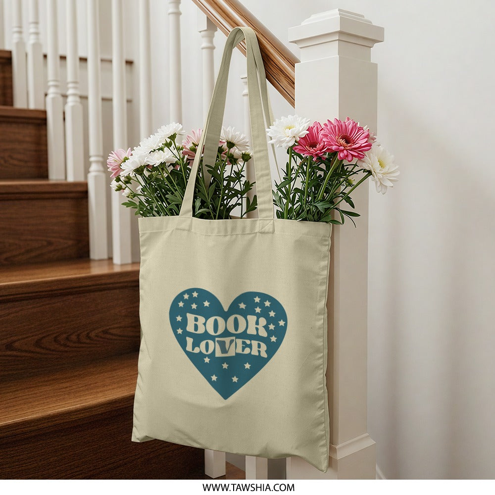 Book Lover Tote Bag, Reader Gift, Library Tote, Bookish Bag, Cute Tote Bag, Star Heart Design - Tawshia
