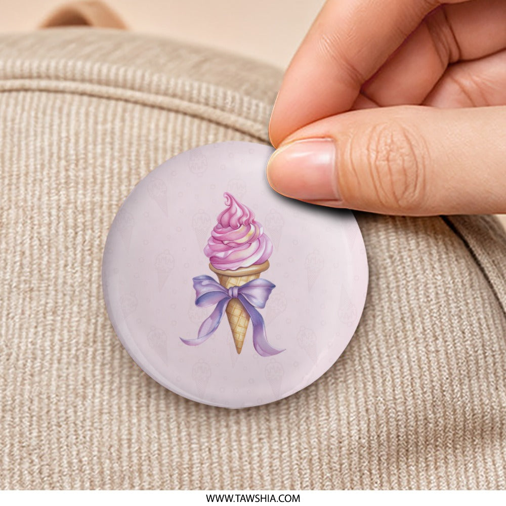 Pink Ice Cream Pinback, Sweet Treat Pin Button, Cute Bow Pin, Foodie Gift, Summer Accessory, Kawaii Pin, Pastel Aesthetic, Trendy Pin - Tawshia