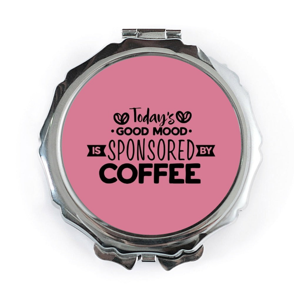 Coffee Pocket Mirror, Good Mood Gift, Sponsored by Coffee Compact Mirror, Coffee Lover Present, Caffeine Addict, Pocket Mirror - Tawshia