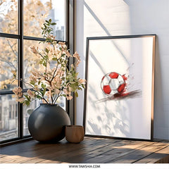 Soccer Wall Art Print, Football Poster, Sports Art, Red White Decor, Kids Room Art, Teen Boy Gift, Game Room Decor - Tawshia