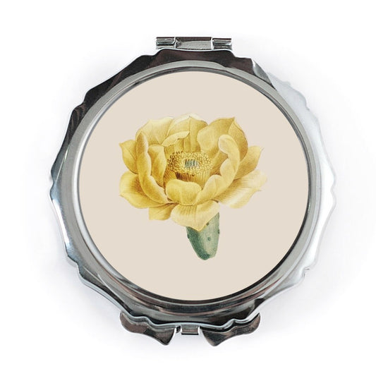 Yellow Cactus Flower Pocket Mirror, Floral Compact Mirror, Botanical Art, Elegant Makeup Mirror, Vintage Inspired, Gift for Her, Travel - Tawshia