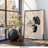 Monstera Plant Wall Art, Minimalist Art Print, Botanical Home Decor, Modern Living Room Art - Tawshia