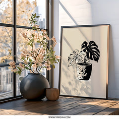Monstera Plant Wall Art, Minimalist Art Print, Botanical Home Decor, Modern Living Room Art - Tawshia