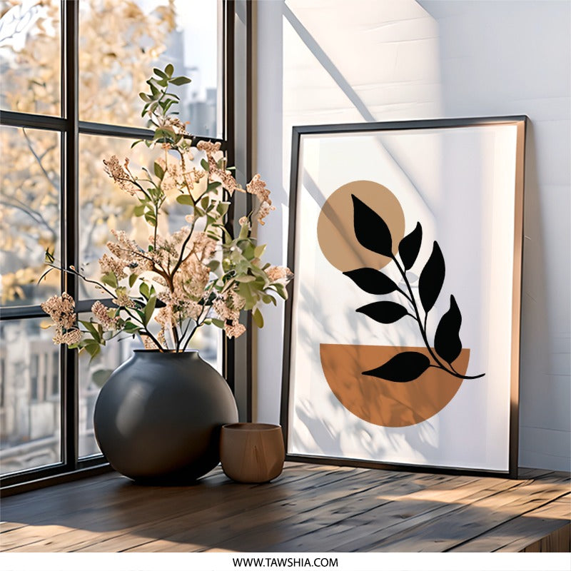 Minimalist Wall Art, Botanical Print, Abstract Plant Art, Modern Home Decor, Geometric Wall Hanging - Tawshia