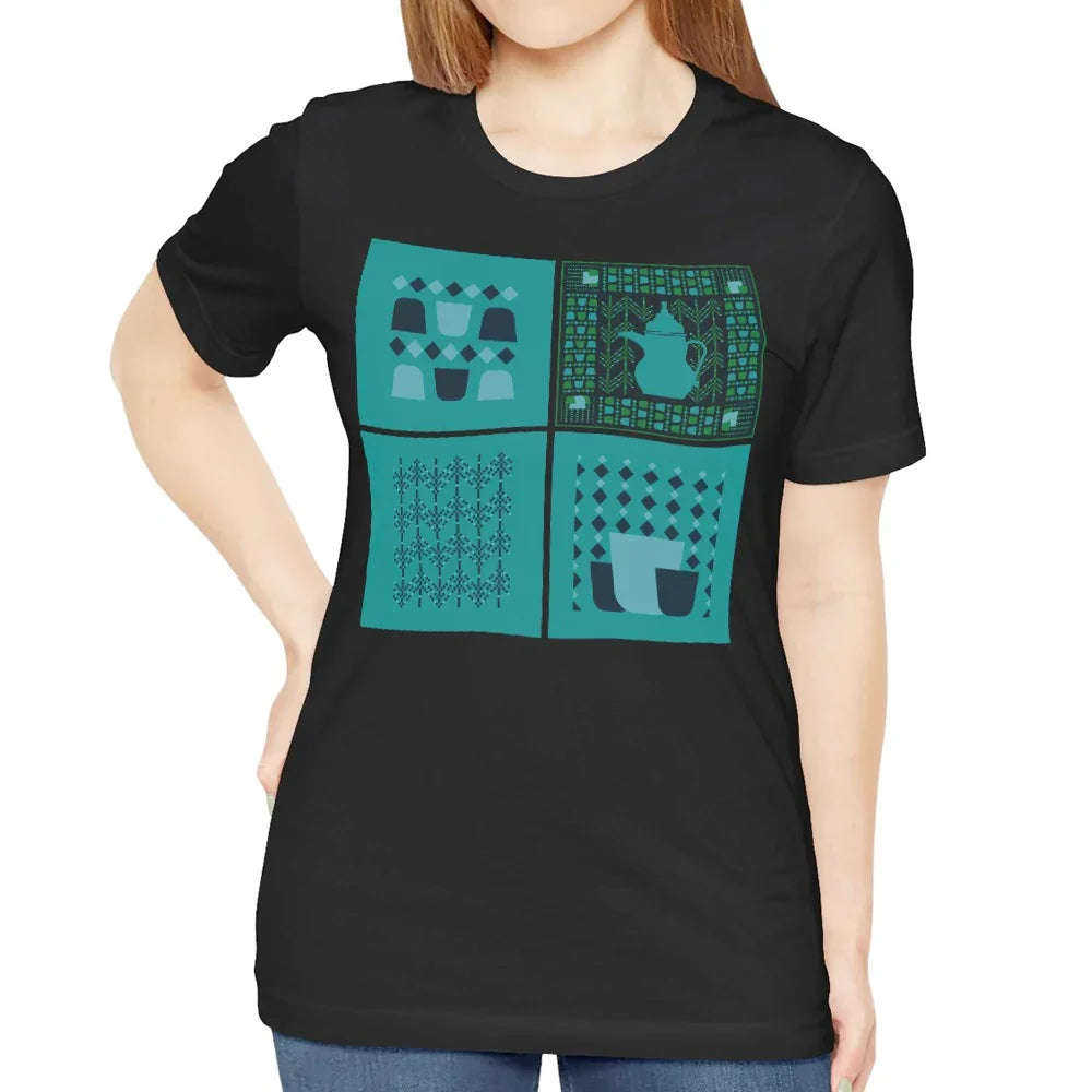 Stylish Teal Graphic Print Black Unisex T-shirt product type