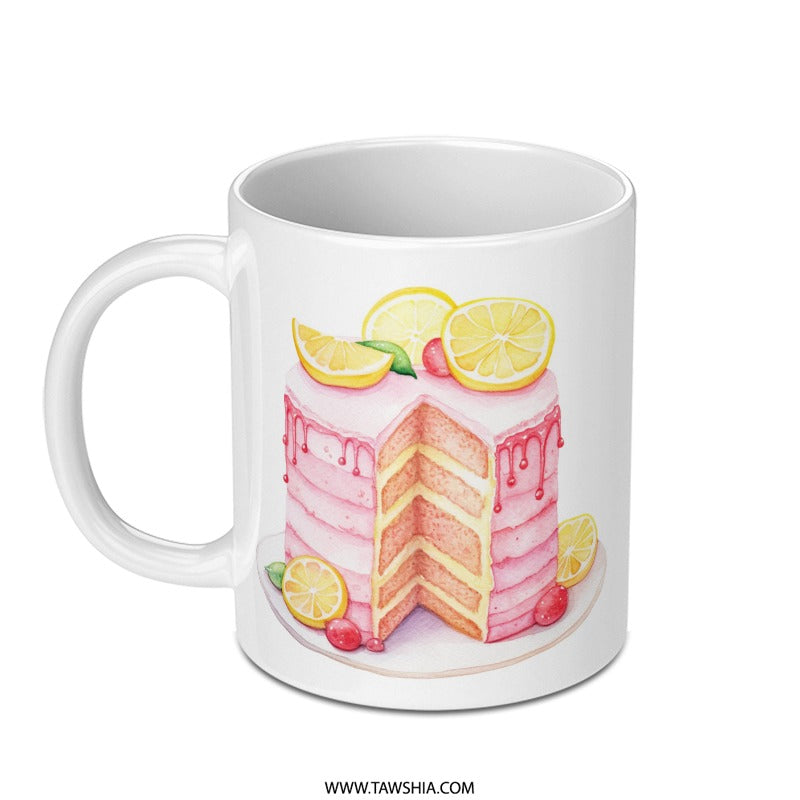 Watercolor Cake Mug, Lemon Cake Slice Coffee Mug, Dessert Lover Gift, Birthday Gift Idea, Foodie Mug, Cute Mug for Her, Pastry Mug - Tawshia